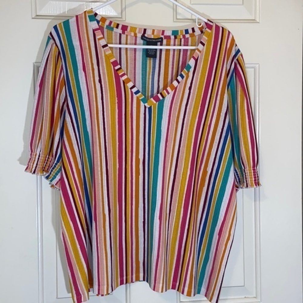 Chelsea & Theodore • Women’s Stripe Relaxed Fit Ruched Sleeve Blouse • Size xl